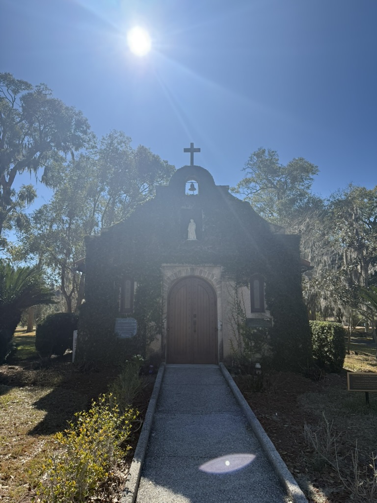The ivy-covered Chapel of Our Lady of La Leche at Mission Nombre de Dios